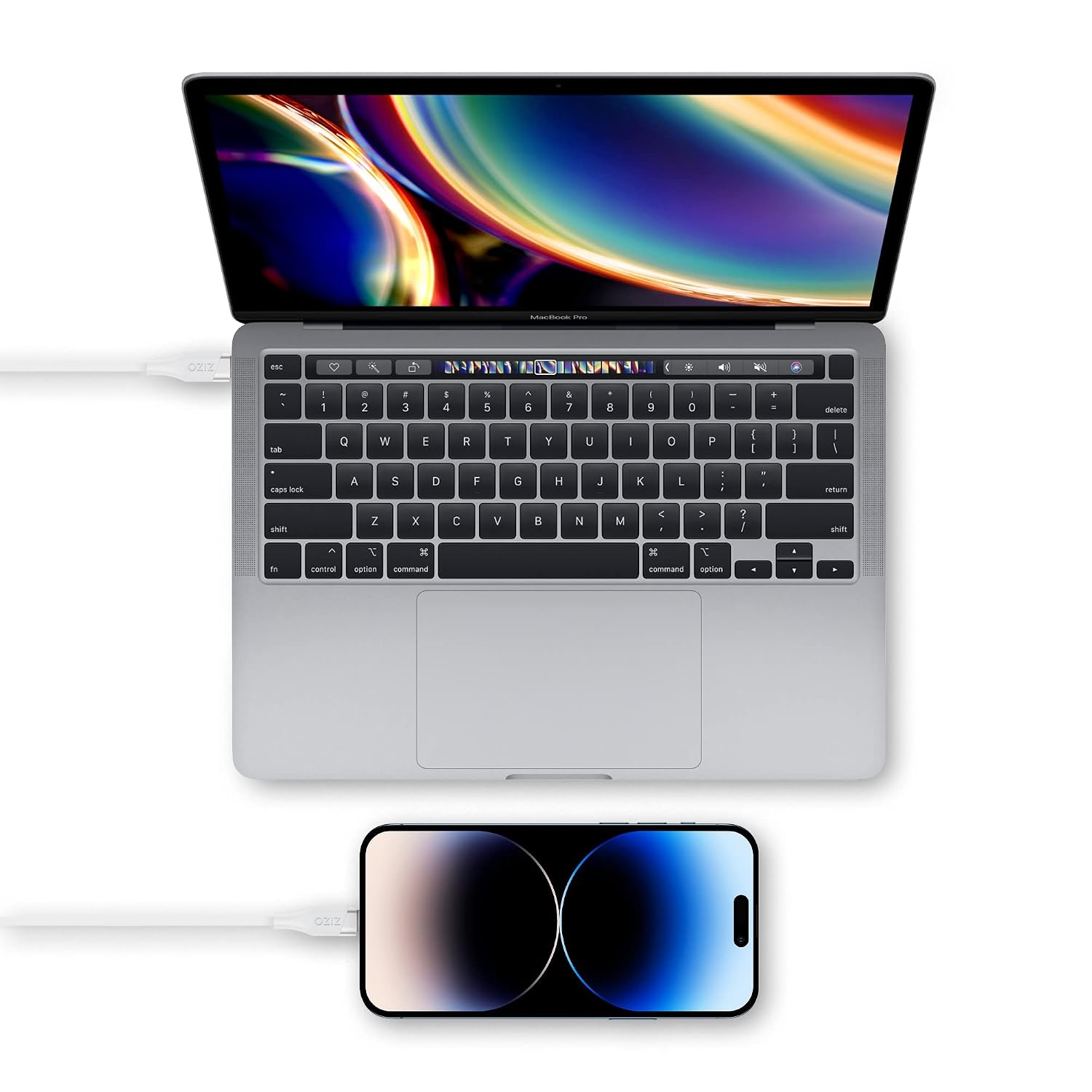Zizo cable connecting an iPhone to a MacBook Pro