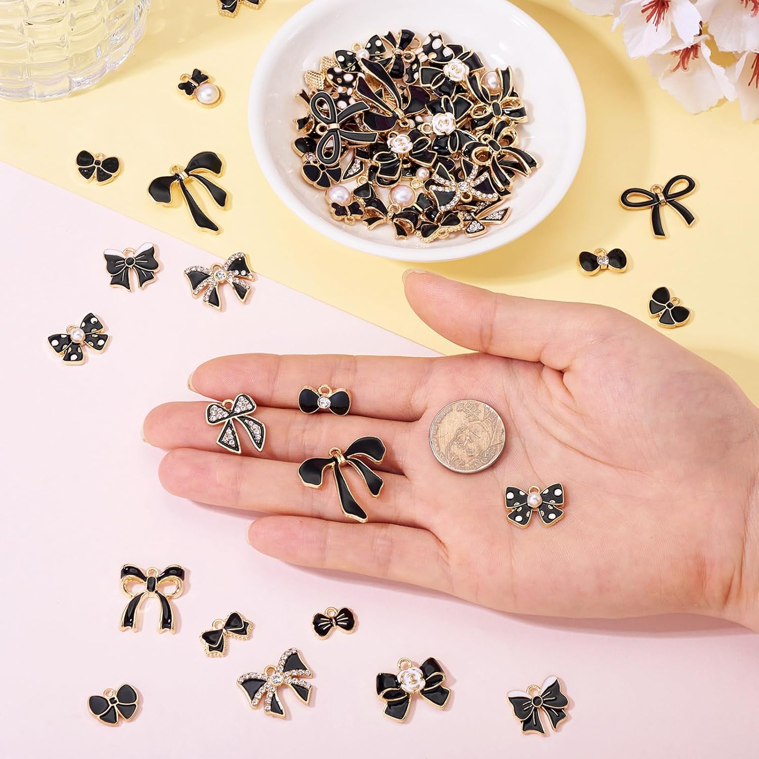 60Pcs Bow Charms Cute Bow Tie Alloy Enamel Charms Assorted Bowknot Dangle Pendants for Valentine's Day DIY Earring Bracelet Necklace Keychain Jewelry Making - Image 7