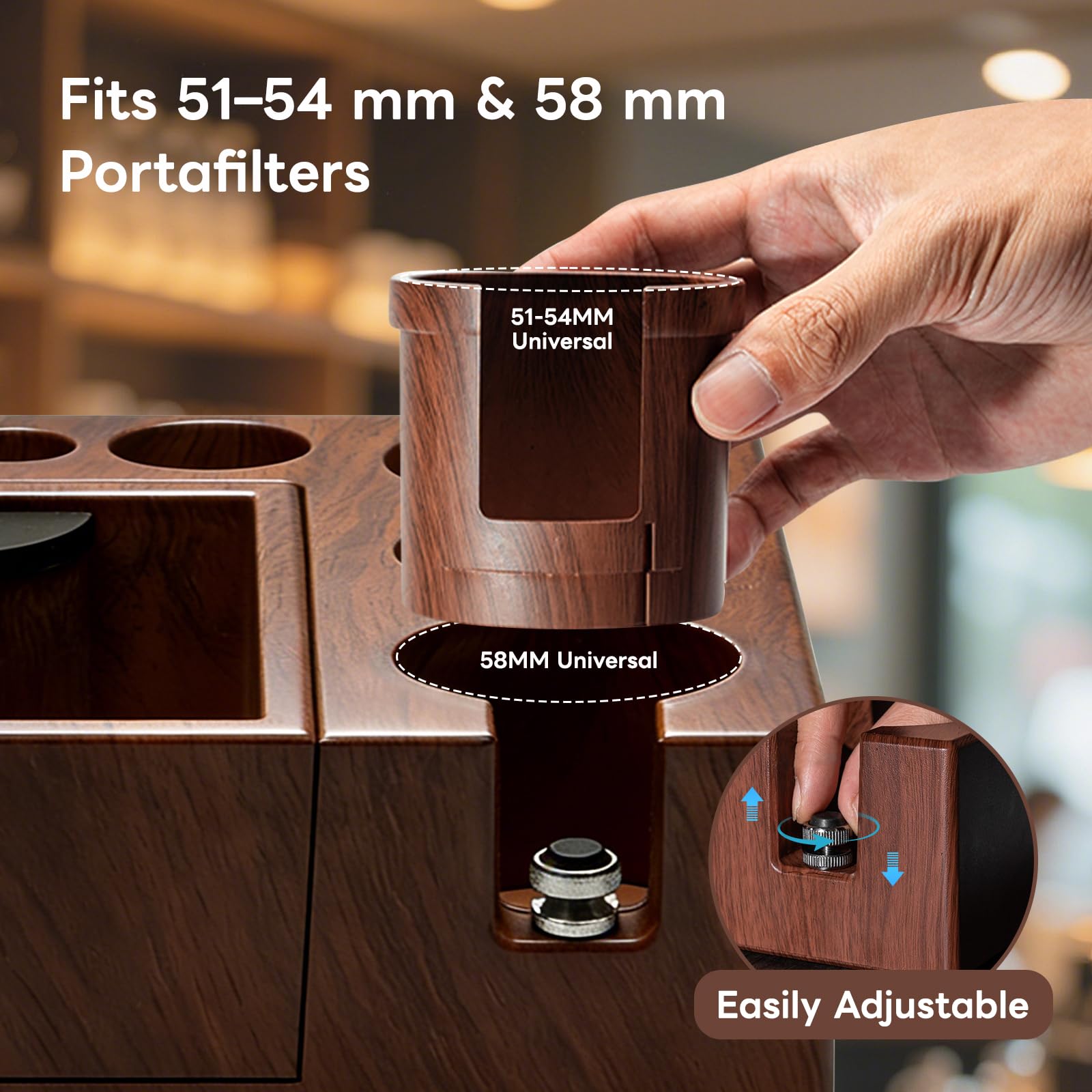 Tamper Station para Barista 51-58mm - Universal Soporte de Apisonamiento de Espresso - Ajustable Tamping Soporte para Guardar el Tamper de Espresso - Dispensador Portafiltros (Excluyendo accesorios)