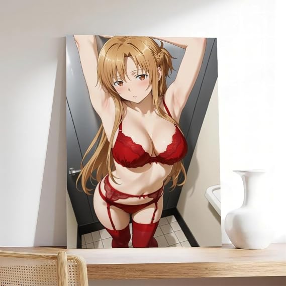 AI Yuuki Asuna, AI Japanese Anime, AI Sexy Girl, One-piece Bikini, Sexy Lingerie, Super Long Hair 6 Canvas Poster Wall Art Decor Print Picture Paintings for Living Room Bedroom Decoration Unframe-styl