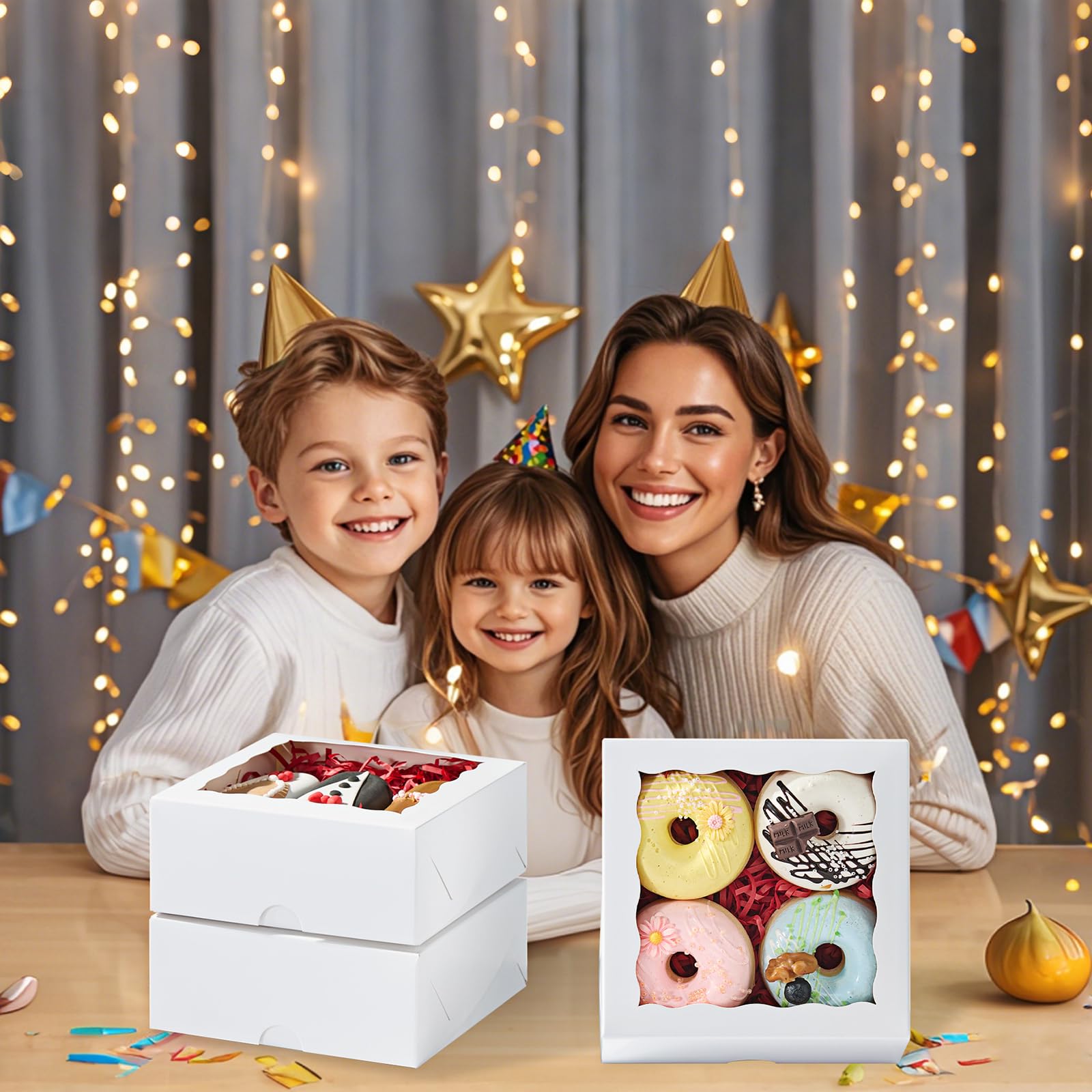 55 cajas de panadería de 6 x 6 x 2½ pulgadas con ventana, cajas de galletas pequeñas, cajas de macarrones, cajas de pastel, cajas de trufa y chocolate