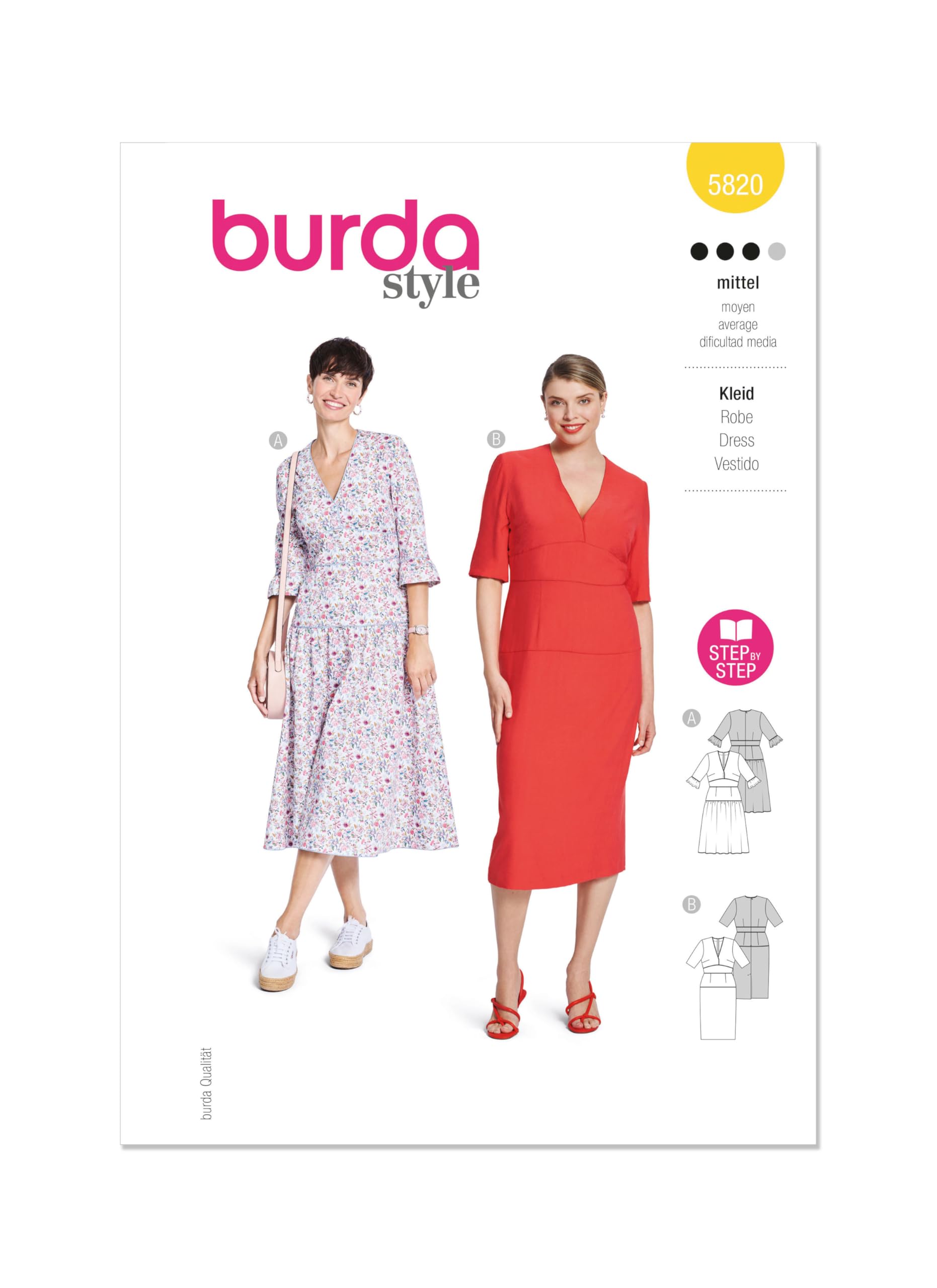 Burda Paper Sewing Pattern 5820 Dresses 10-20 (36-46)