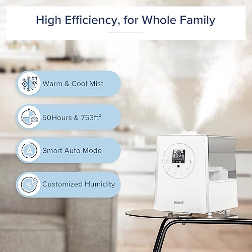 Miniatura 3 de LEVOIT Humidificadores para dormitorio, habitación grande, hogar, 6L de niebla cálida y fría, vaporizador de aire ultrasónico blanco y paquete de 10