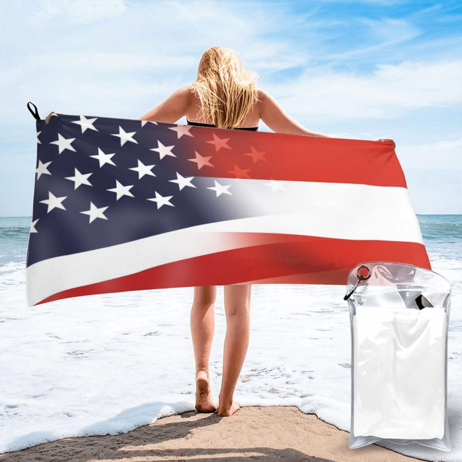 HACXZ Funny America Flag and Austria Austrian Flag Absorbent Beach Towel Microfiber Beach Shower Towel 31.5"X63"