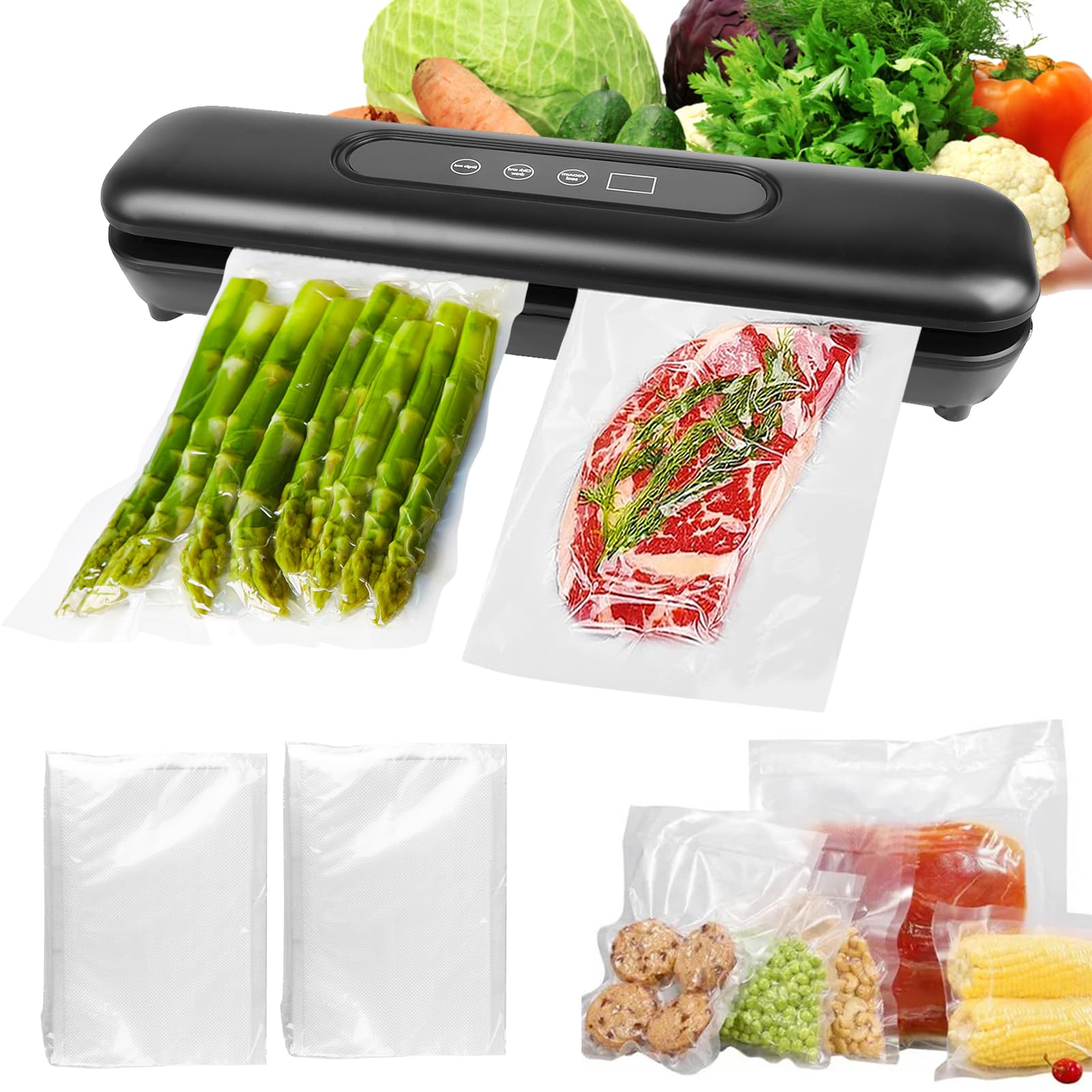 Machine Sous Vide Alimentaire - Automatique 62 KPa - Avec 20 Sacs - Modes Sec/humide - Compacte Noire