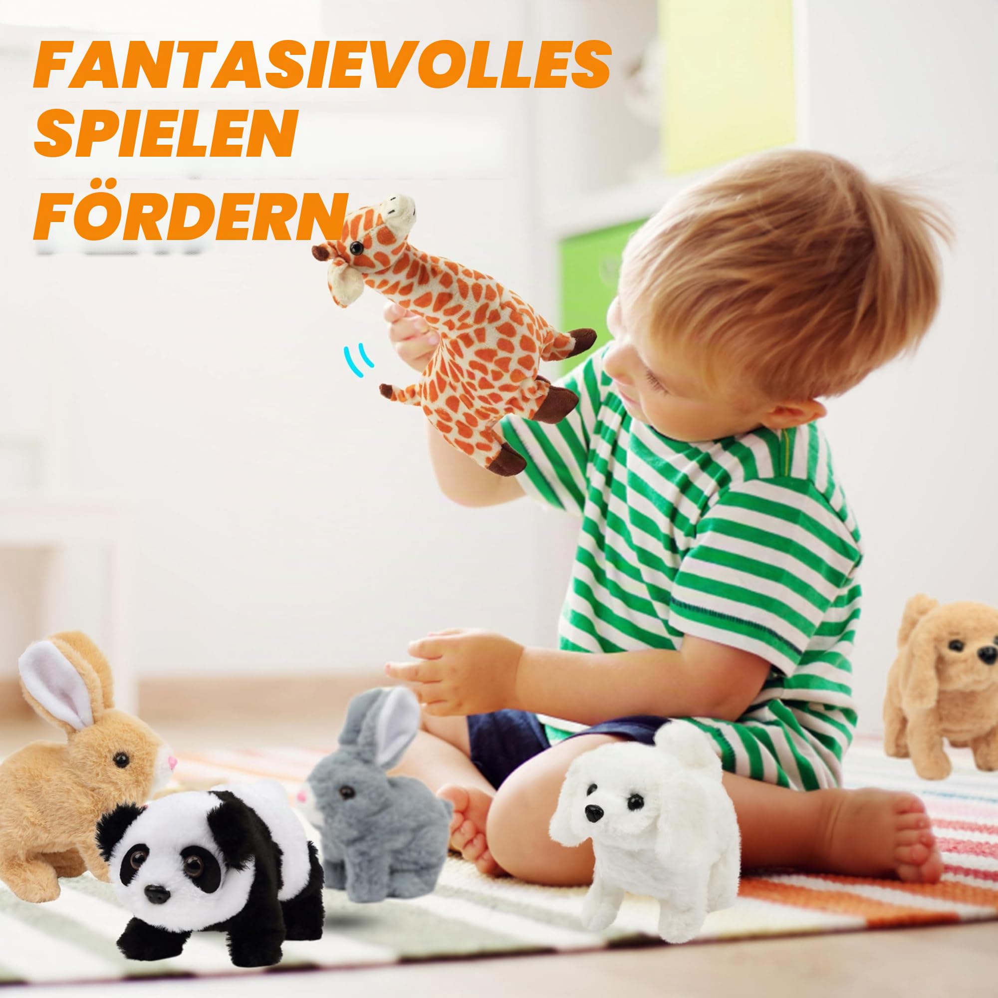 Hopearl Hüpfendes Kaninchen Interaktives elektronisches Haustier Plüsch Hasen Spielzeug mit Geräuschen und Bewegungen animiertes Gehen Wackelohren zuckende Nase Geschenk für Kleinkinder, Braun,18cm
