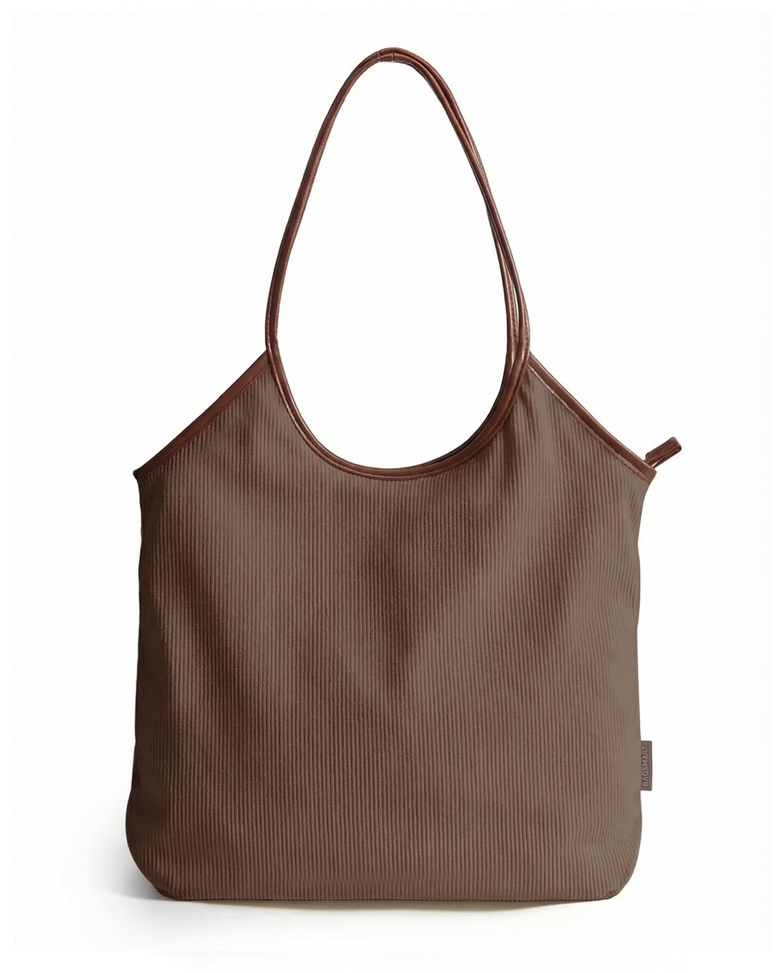 BAGSMRT Corduroy Tote Bag for Women Beach Bag with Zipper Casual Shoulder Bag Lightweight Travel Tote Hobo Handbag | PU Leather Handles, 14L Capacity, Inner Pocket, Beach, Travel, Shopping, Campus — view 10