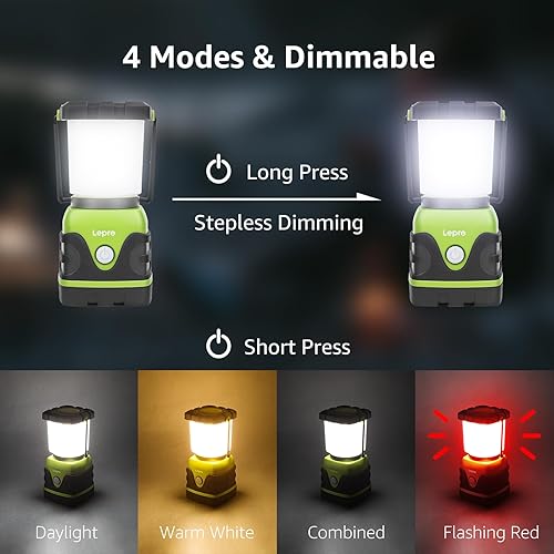 Miniatura 4 de Lepro Linterna LED de campamento de 1500 lúmenes, luz impermeable para tienda de campaña con 4 modos de luz, esenciales para camping, linterna