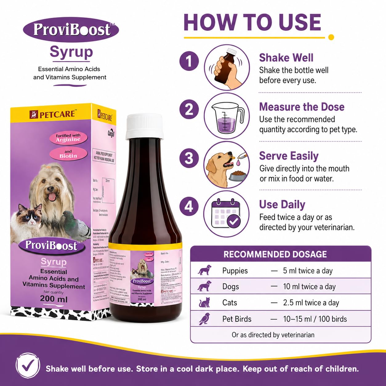 ProviBoost Pet Dog Multivitamin Syrup with Amino Acids, B Vitamins, Vitamin C, Biotin and Choline, Supports Energy, Growth, Appetite, Skin Coat and Daily Nutrition for Puppies Adult Dogs, 200 ml 4