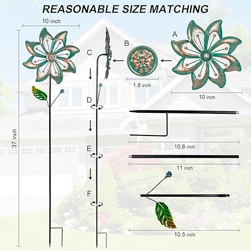 Miniatura 28 de 2 paquetes de molinos de viento para exteriores, molino de viento para patio, molinetes, molinillos de viento para patio, jardín, molinillos