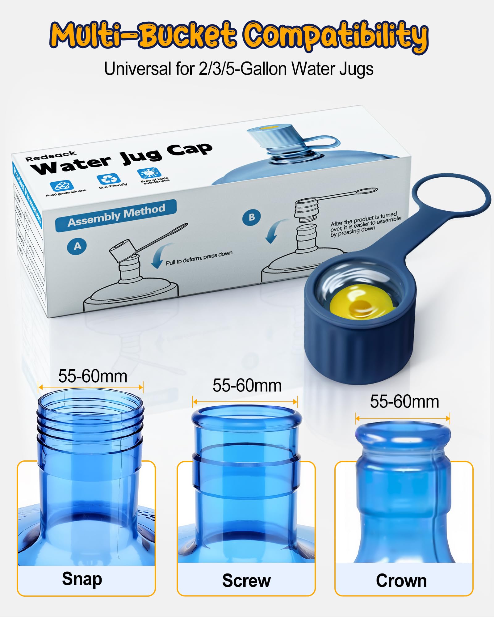 Silicone Water Jug Caps - Leakproof 5 Gallon Lids -8 Silicone Water Jug Caps - Leakproof 5 Gallon Lids -8