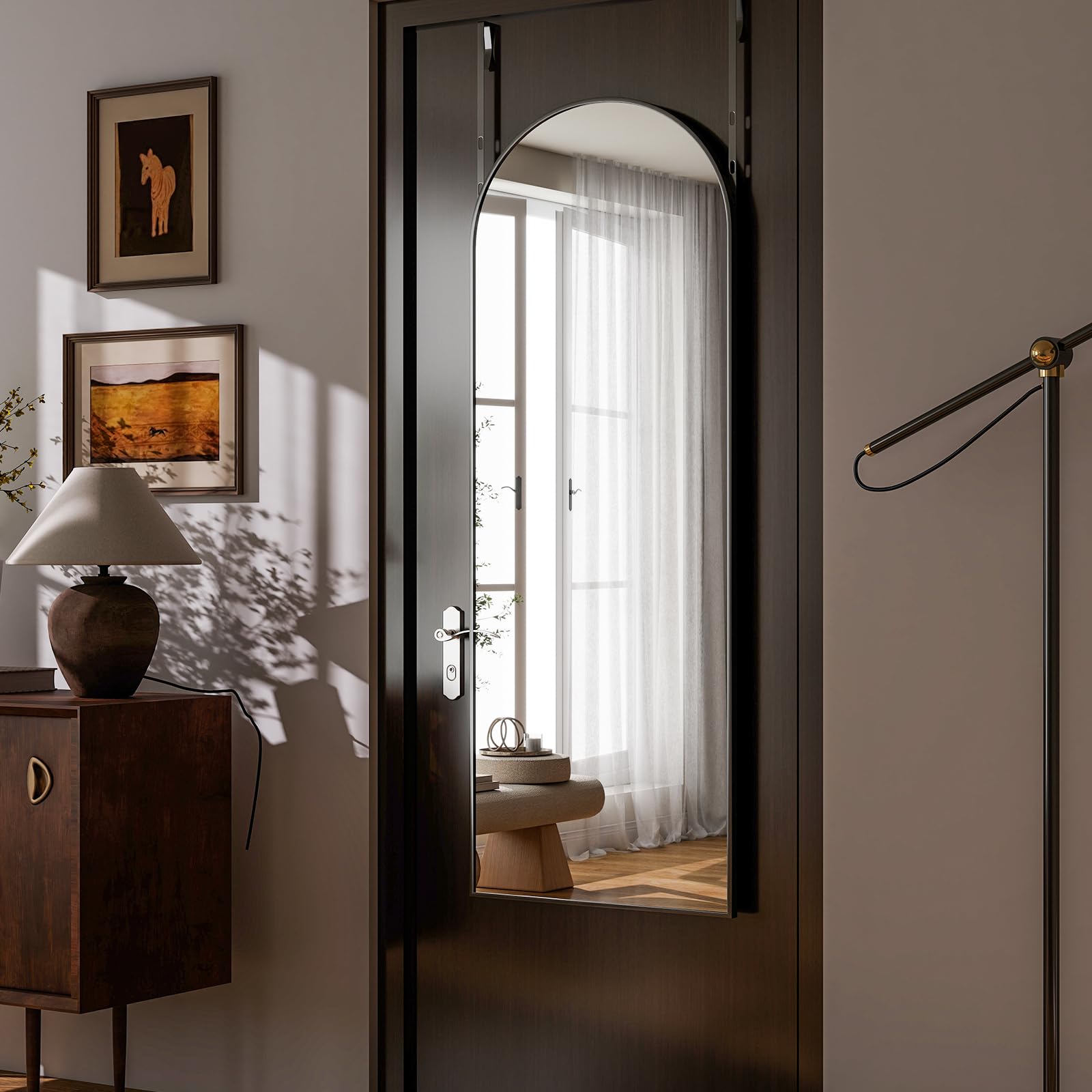 Specchio intero 127 x 41 cm, specchio curvo sopra la porta, specchio da parete con cornice in alluminio, specchio per porta per camera da letto, soggiorno, sottile, nero