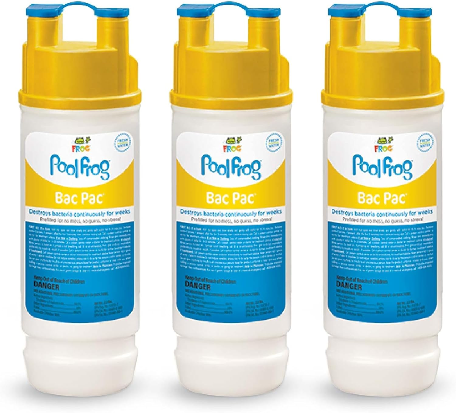 FROG Bac Pac Replacement Chlorine Cartridges for use with Pool FROG Model 5400 and 6100 Cyclers - Prefilled for Easy & Convenient Pool Sanitizing & Water Care - 3 Pack