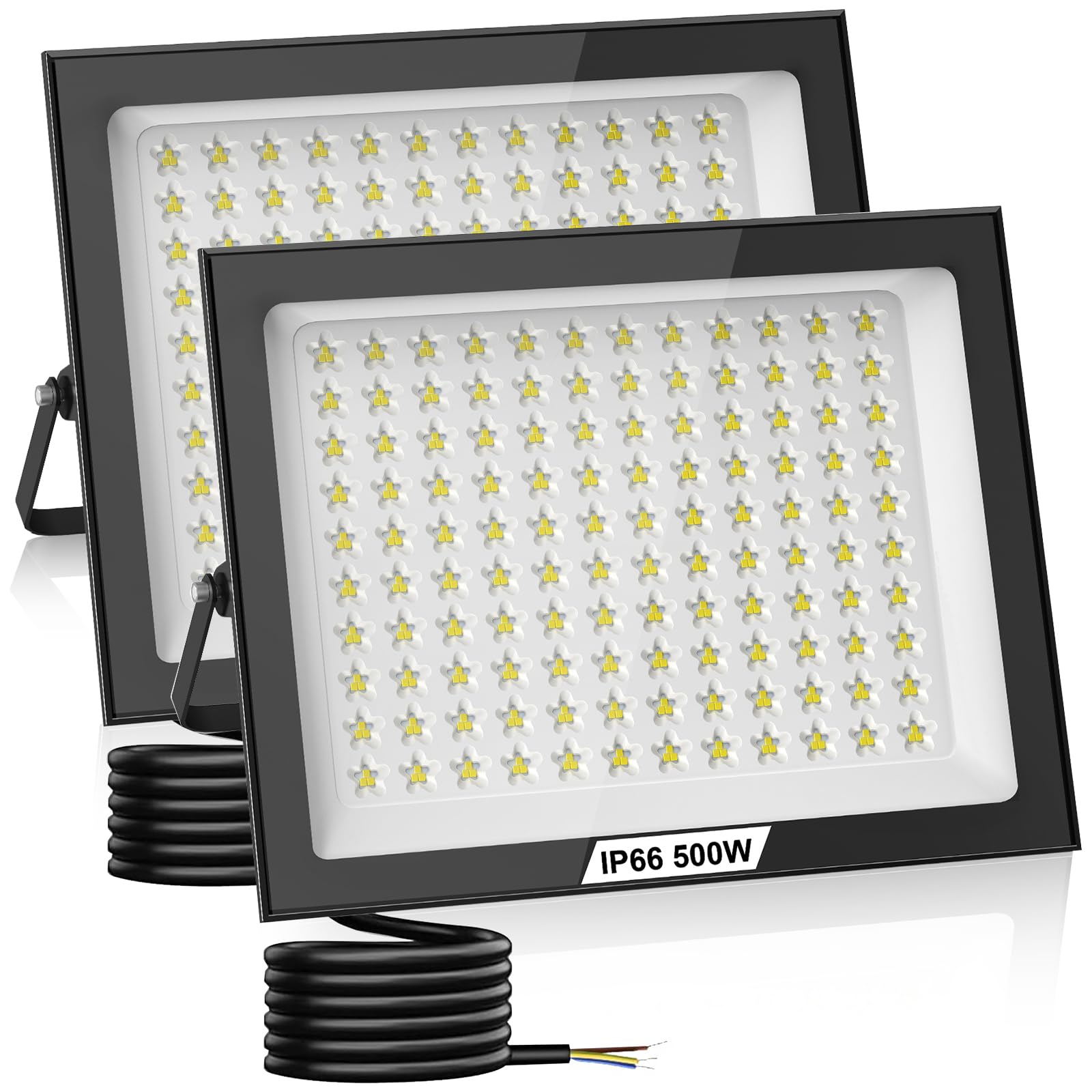 Hondony 2Pack 500W Led Floodlight Outdoor, 6500K LED Outdoor Security Lights, Waterproof IP66, Cold White Wall Light for Yard Garden Garage Patio Warehouse