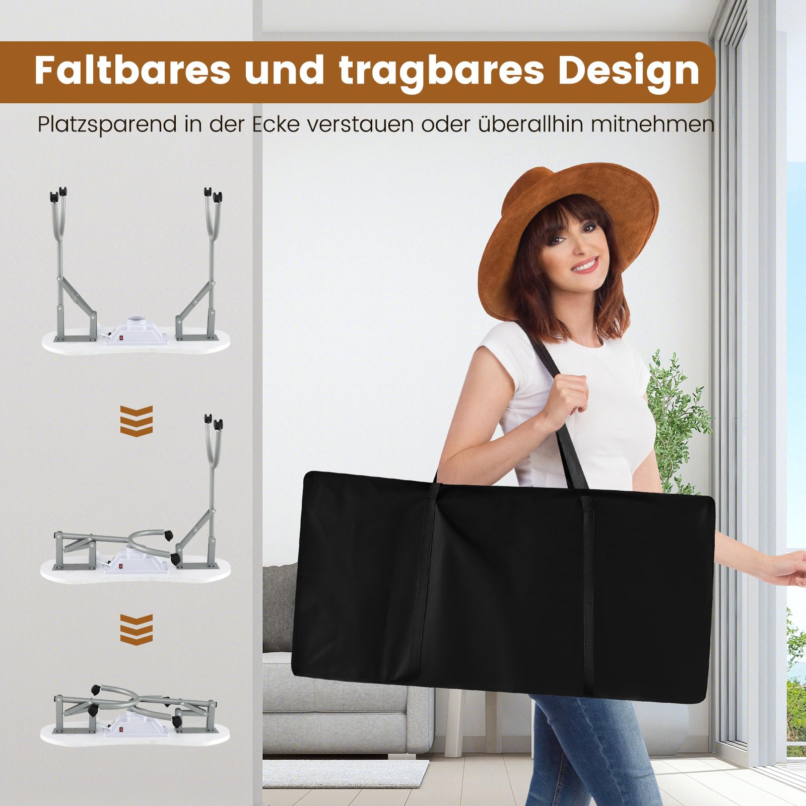COSTWAY Maniküretisch klappbar, Nageltisch mit elektrischem Staubsammler, LED-Lampe, Handgelenkauflage, Tragetasche & Rollen, Maniküre Tisch Marmor Optik (Weiß)