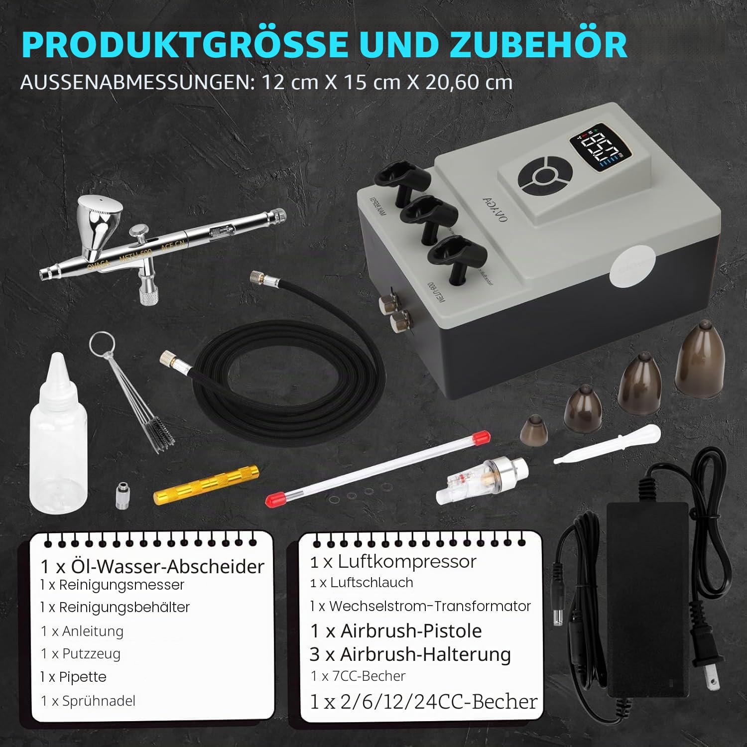85 PSI Ultra-Leise Airbrush-Set, Dual-Action-Multifunktions-Airbrush-Set mit Kompressor zum Bemalen von Kuchen, Dekorieren, Schminken, Kunsthandwerk, Nageldesign, Modellieren und Tätowieren