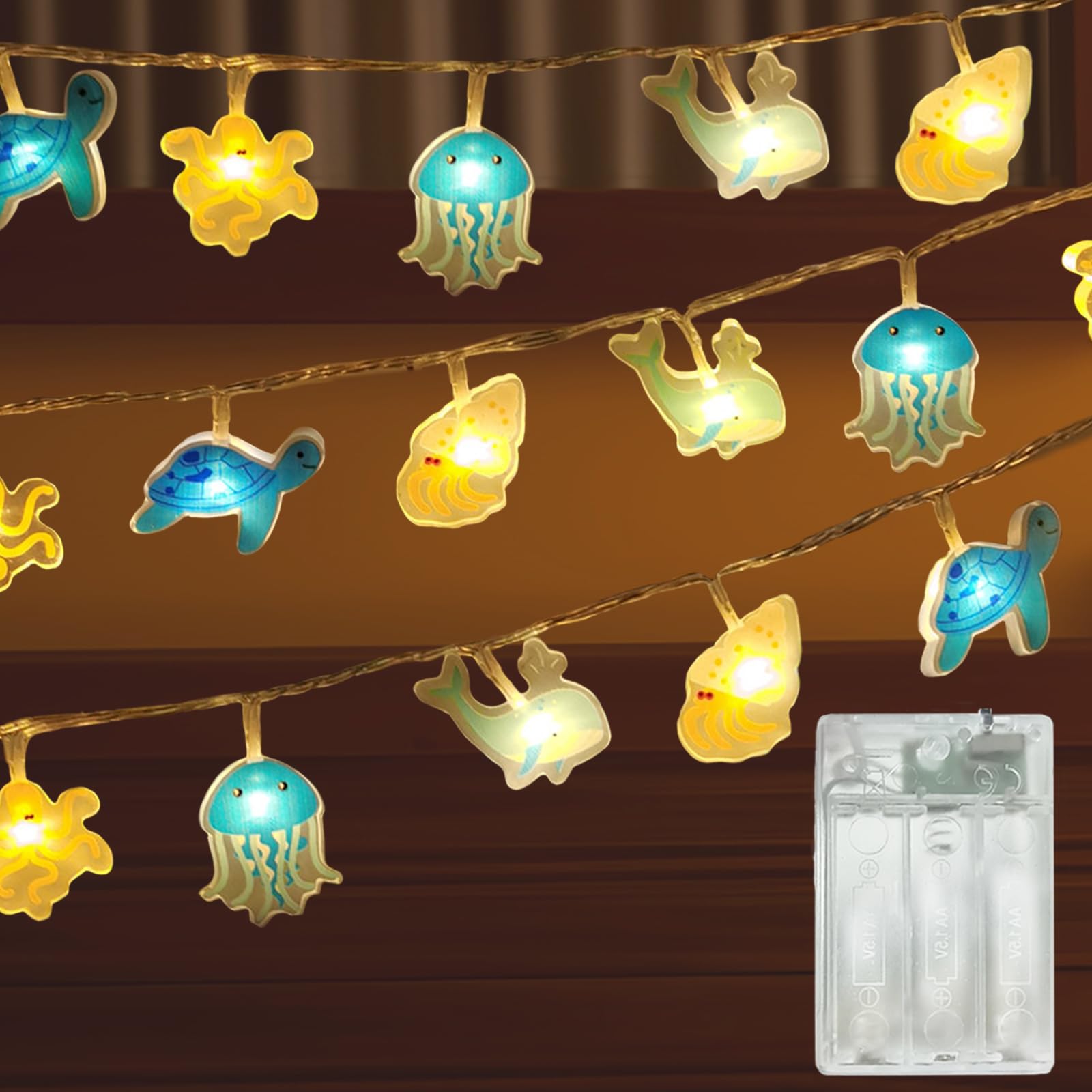 Meision Das Meer Lichterkette Batterie, Lichterketten Kinderzimmer Deko mit 8/16 Timer + Batteriebetrieben +1.5Meters 10LEDs, LED Lichterkette Innen für Babyzimmer, Geburtstagsparty