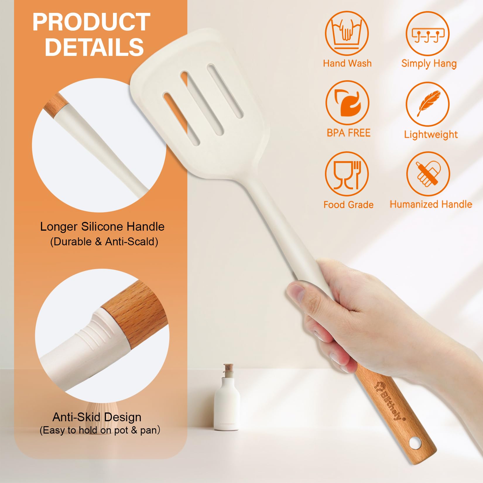 Gran juego de utensilios de cocina de silicona, juego de 10 utensilios de cocina antiadherentes con mango de madera, utensilios de silicona resistentes al calor para cocinar, juego de espátulas sin