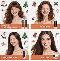 Vista 5 de Cepillo secador de pelo 5 en 1, cepillo de secado rápido y 3 temperaturas ajustables, juego de peinado desmontable para secar y rizar, 2