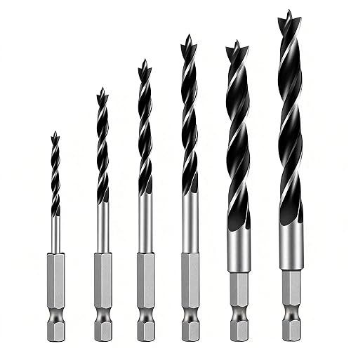 Brad Point Drill Bit Set, 6PCS Wood Drill Bits 1/8"-3/8"
