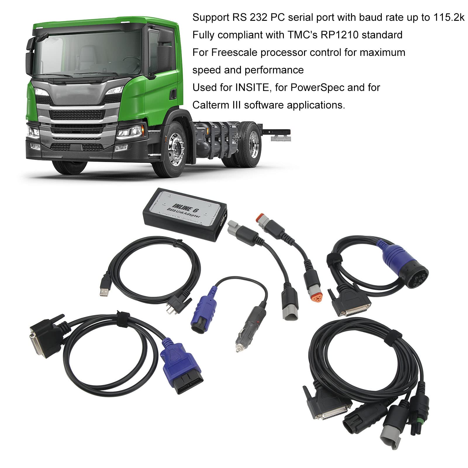 Kit Adattatore Collegamento Dati Inline 6, Porta USB per Scanner per Camion per Impieghi Gravosi Porta Seriale PC RS 232 SAE J1708 J1587 per Veicolo (con scatola portaoggetti)