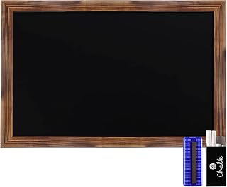 HBCY Creations Rustic Magnetic Chalkboard 24x36 Inch Torched Brown - Large Wall Mounted Decor Sign with Chalk & Eraser
