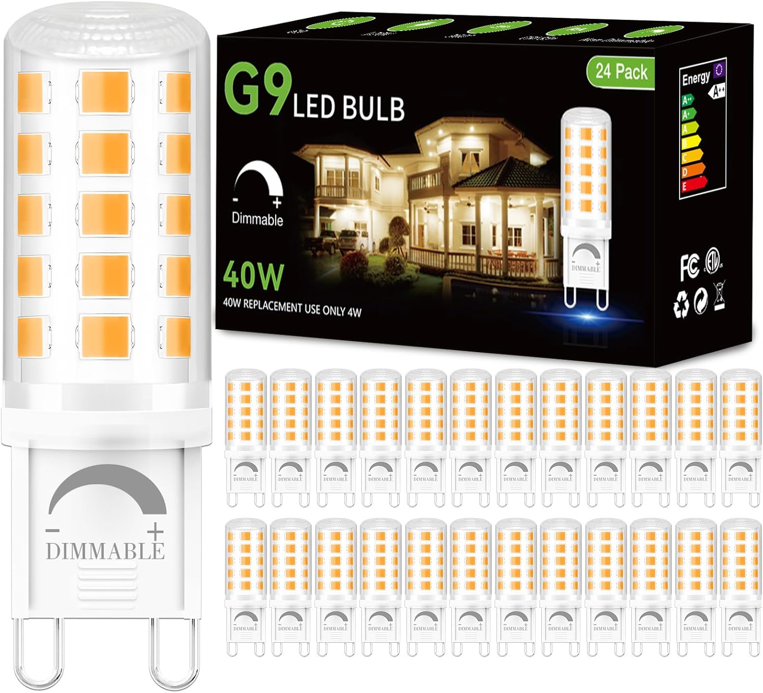 DAYBEETER 24 Pack Dimmable G9 LED Bulb 4W(40 Watt Equivalent), 2700K Soft Warm White, G9 Halogen Bulb T4 G9 Bi-pin Base Light Bulbs for Chandelier,120V 450LM 360 Beam Angle No-Flicker G9 Bulb