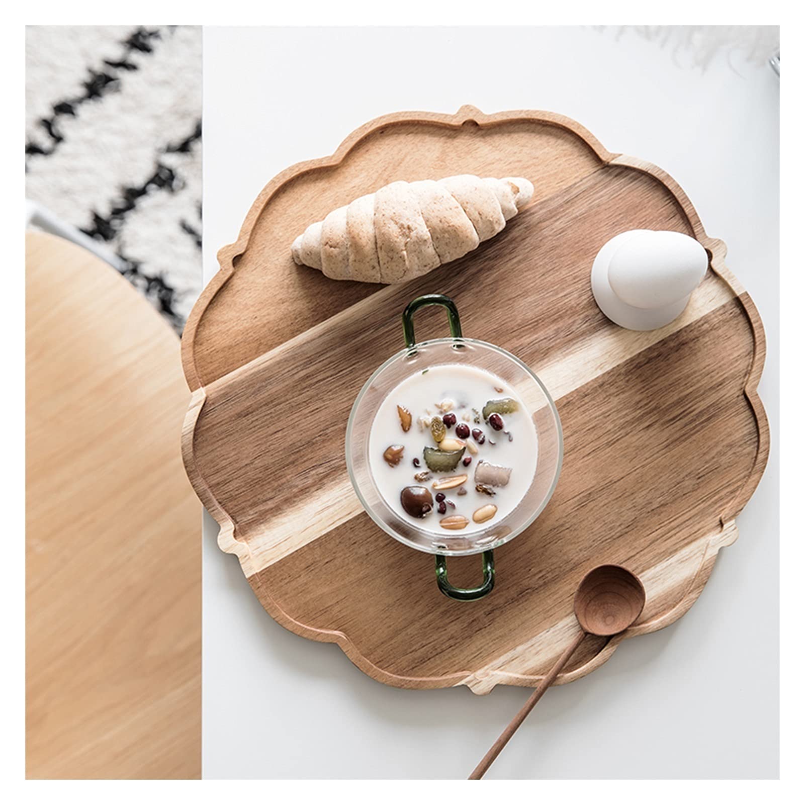 Bandeja Bandeja de Servir y Plato, Placa de Madera en Forma de Flor Bandeja de bocadillos, Bandeja de Desayuno, decoración de la casa de Campo con Estilo Sirviendo Platos Bandejas para Servir Comida