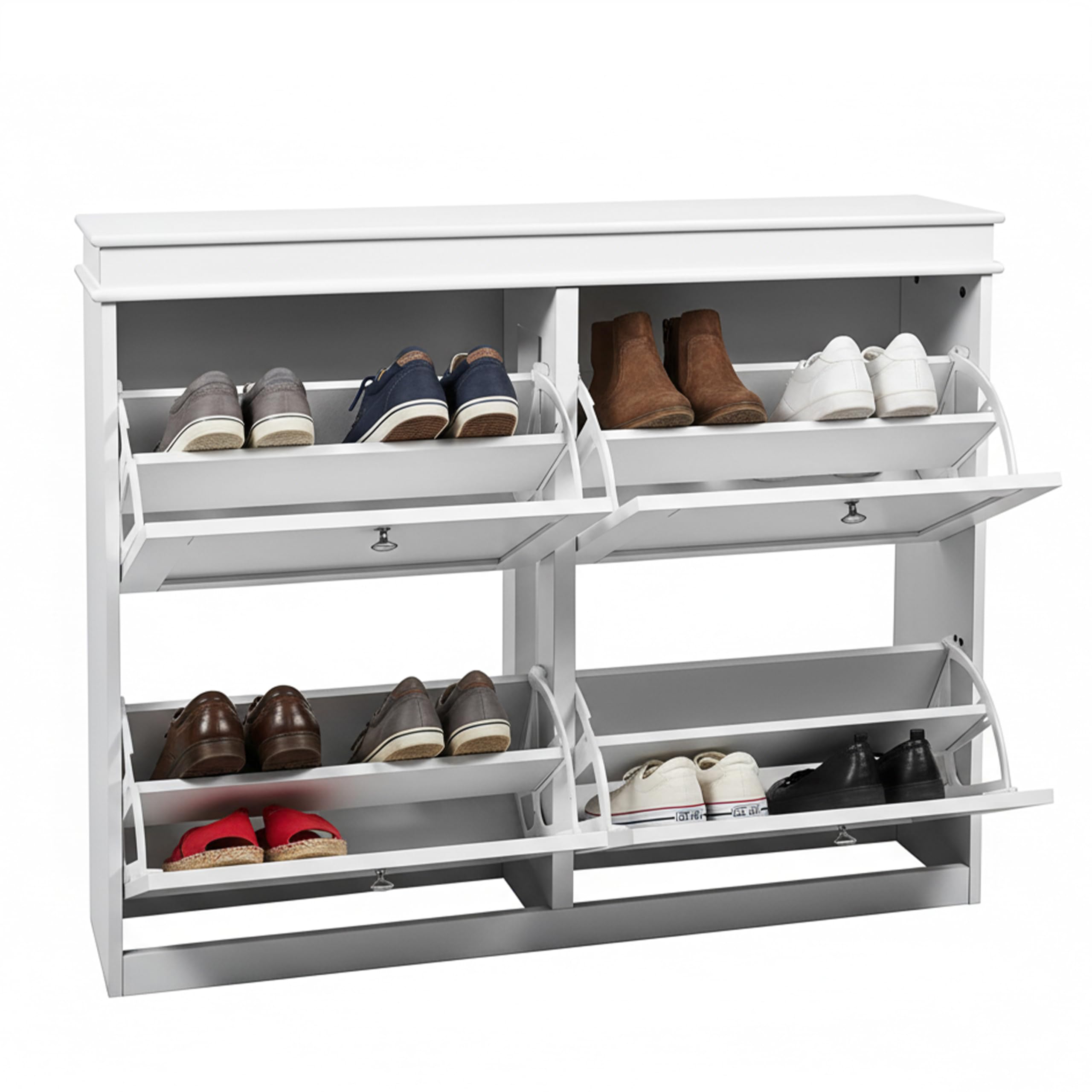 Schuhschrank schmal, 4 Klappen, bis zu 16 Paar Schuhe, Weiß