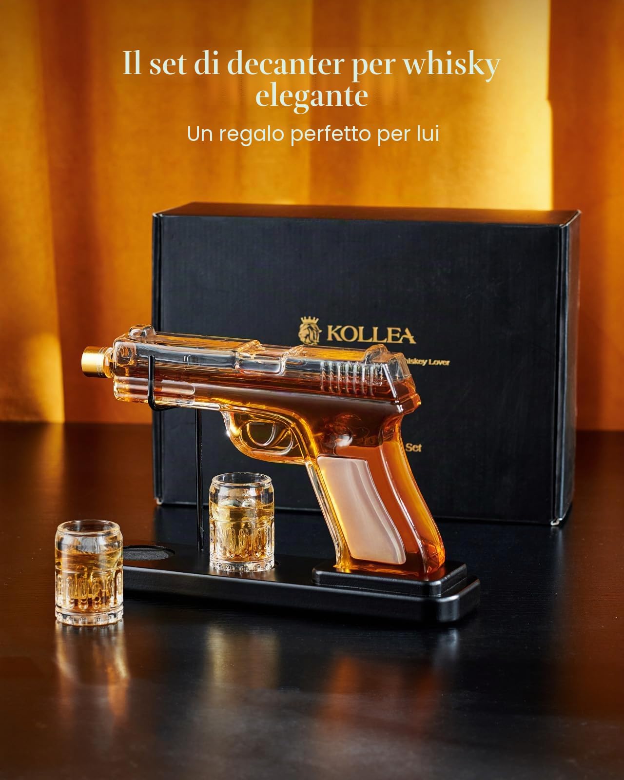 Kollea Set di decanter per whisky da 15 oz e bicchieri da 2 oz, dispenser per liquori Scotch Bourbon, set regalo per uomini e papà, regalo di compleanno, anniversario, San Valentino