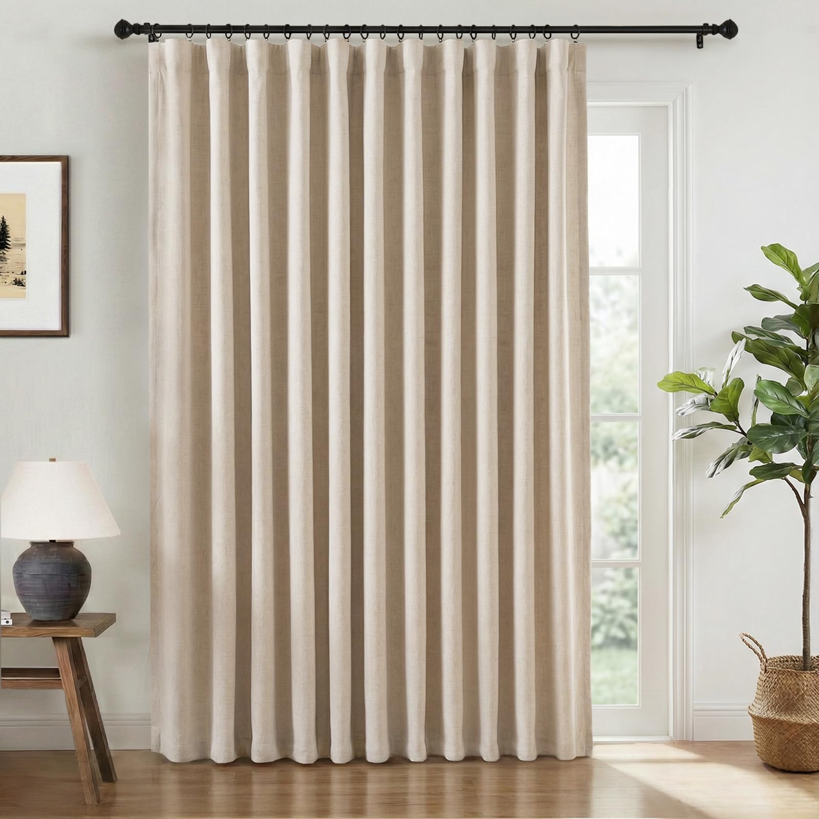 INOVADAY Linen Textured 100% Blackout Sliding Door Curtains 102x96 Oatmeal