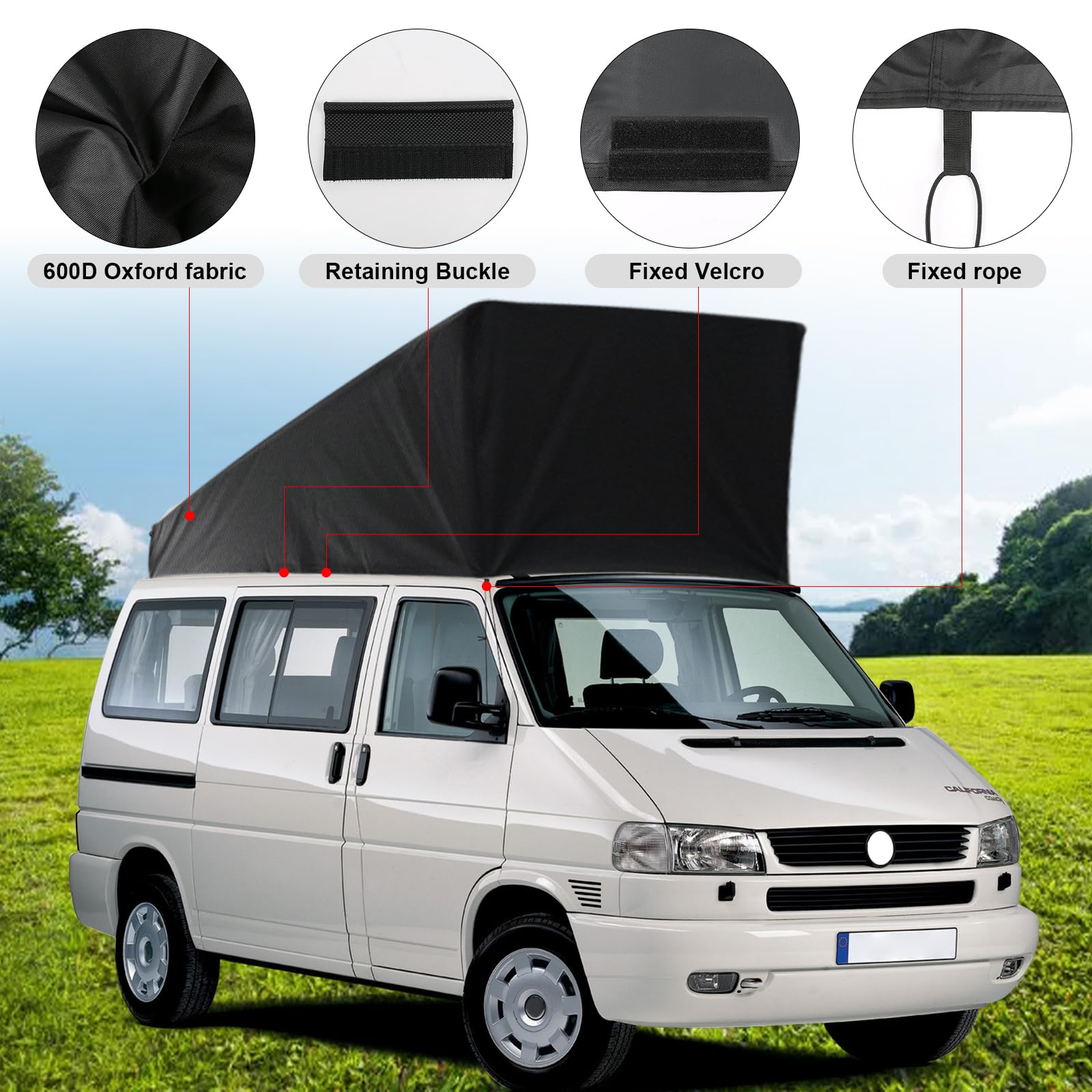 Pop-Top Dachschutz Ersatz für VW T4, Wetterschutz Camper Dachzelt Schwarz