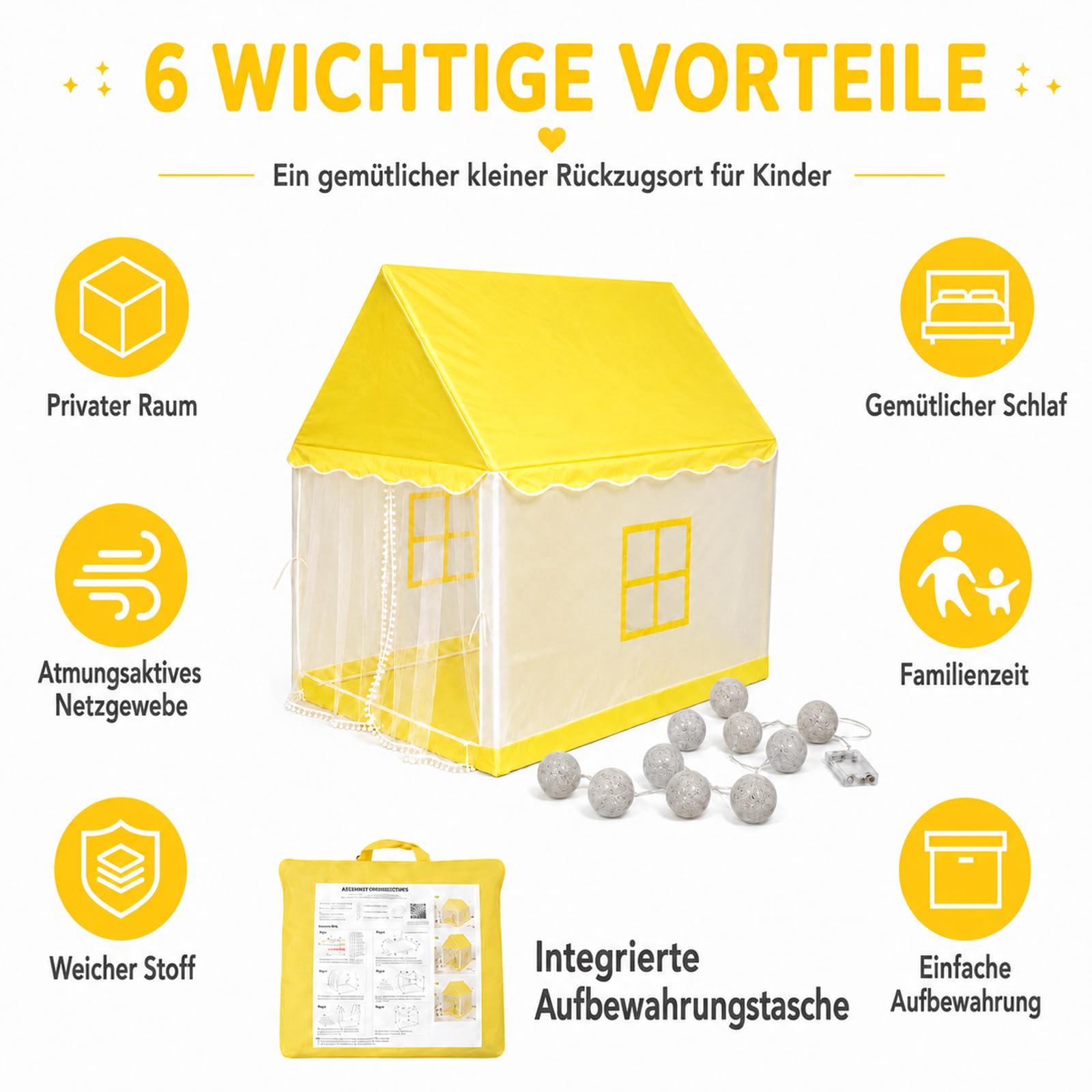 Domek do zabawy dla dzieci z lampkami, namiot do zabawy w pomieszczeniach, domek do zabawy w kształcie domu, zamek dla dzieci, namiot do zabawy do użytku wewnątrz, na Boże Narodzenie, prezent