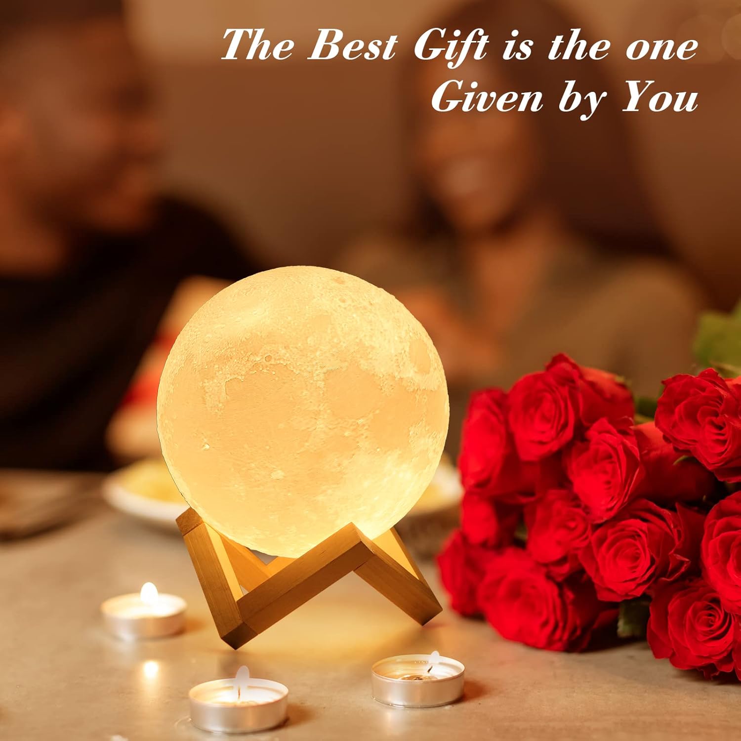 Mydethun 3D Moon Lamp, 4.7 Inch – Dual-Color & 16-Color LED Night Light, Touch & Remote Control, Mood Lighting for Home Décor, Bedroom, Gifts for Women, Kids, and Valentine’s Day, with Wooden Stand