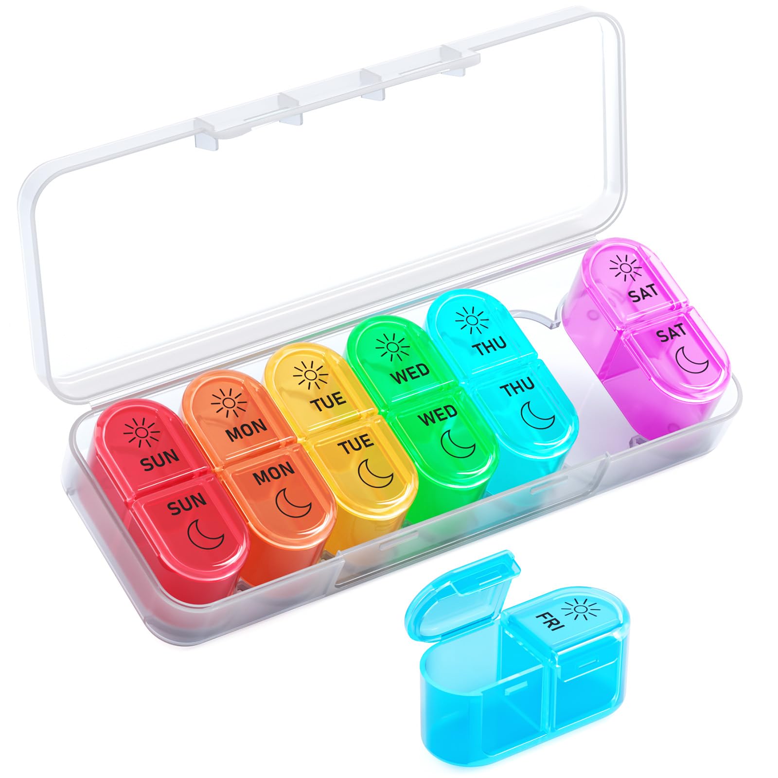 Betife Pill Box Organiser 7 Day 2 Times a Day, Weekly Tablet Organiser AM PM, Daily Dossett Pill Case with 14 Large Slots for Medicine, Travel Medication Organizer for Vitamin Supplement (Clear)