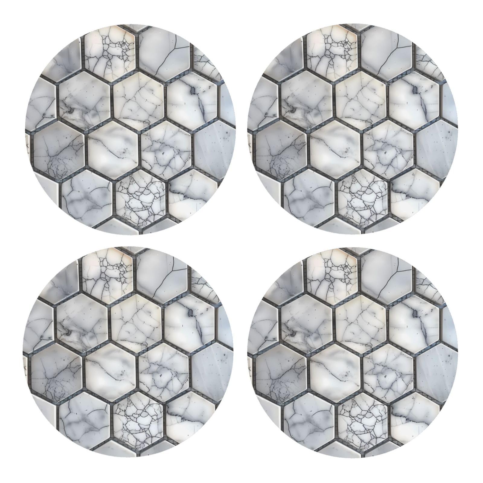 Bedbliss Marble Gray Printed rounded Coasters for Drinks Absorbent, 4 Pack Tea Coffee Wooden Coaster Set, Lightweight and Heat-Resistant Coasters with Cork Base for Protection Home