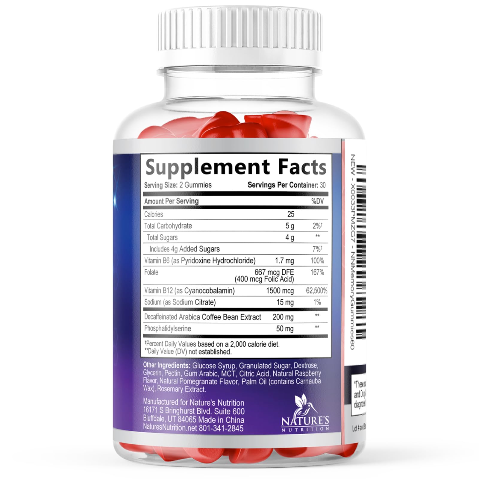 Brain Supplements For Memory & Focus Gummies - Natural Nootropics Support for Concentration Alertness & Clarity Support - 3X Strength Brain Health Vitamins with B6 B12, Phosphatidylserine - 60 Gummies — Amazon image 9