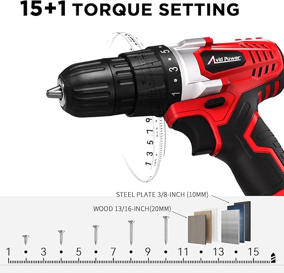 AVID POWER 20V Cordless Drill Set for Home DIY & Beginner Projects - Lightweight Power Drill with Battery Charger & 22 Bits, Variable Speed, 3/8 Keyless Chuck, Ideal for Furniture Assembly (Red)