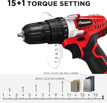 AVID POWER 20V Cordless Drill Set for Home DIY & Beginner Projects - Lightweight Power Drill with Battery Charger & 22 Bits, Variable Speed, 3/8 Keyless Chuck, Ideal for Furniture Assembly (Red)