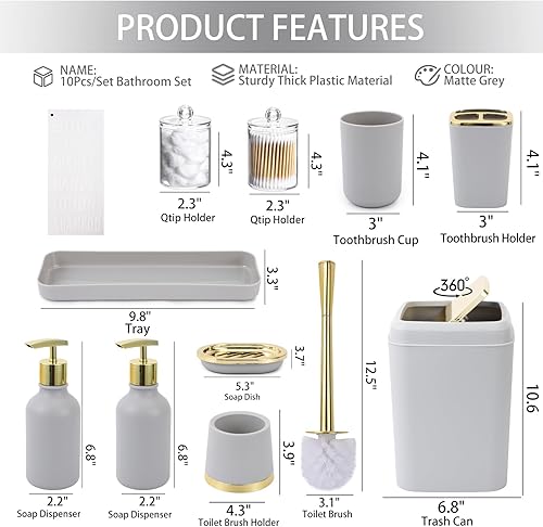 Miniatura 8 de XLHOMO Juego de accesorios de baño negro de 19 piezas, juego de baño con basura, dispensador de jabón de loción de 17 onzas sin taladros, montado en