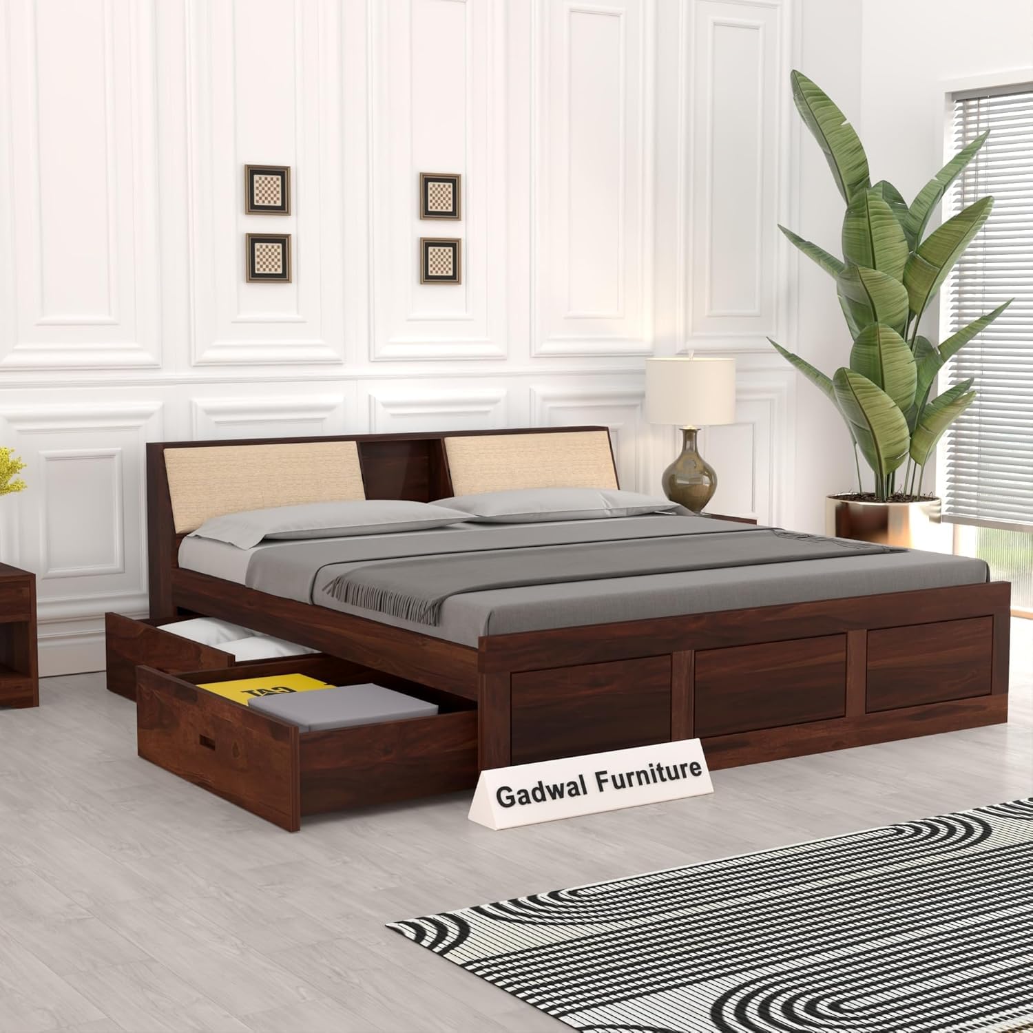 Solid Sheesham Wood Bed Liam (Liam King Drawer, Walnut)-image-28