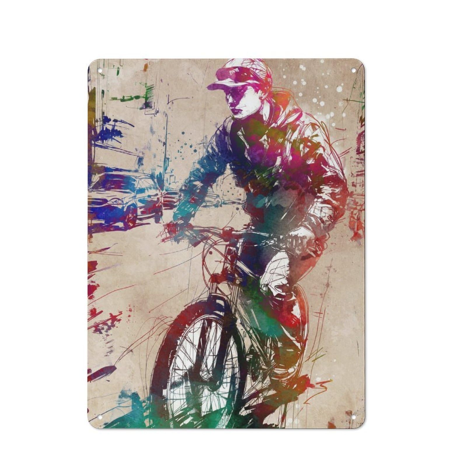 Junmoney Cycling Sport Art 2 Metal Wall Sign 40X30cm, Rustic Decor For Hallway Wall, For Metal Sign Collectors, For Garage And Workshop Walls