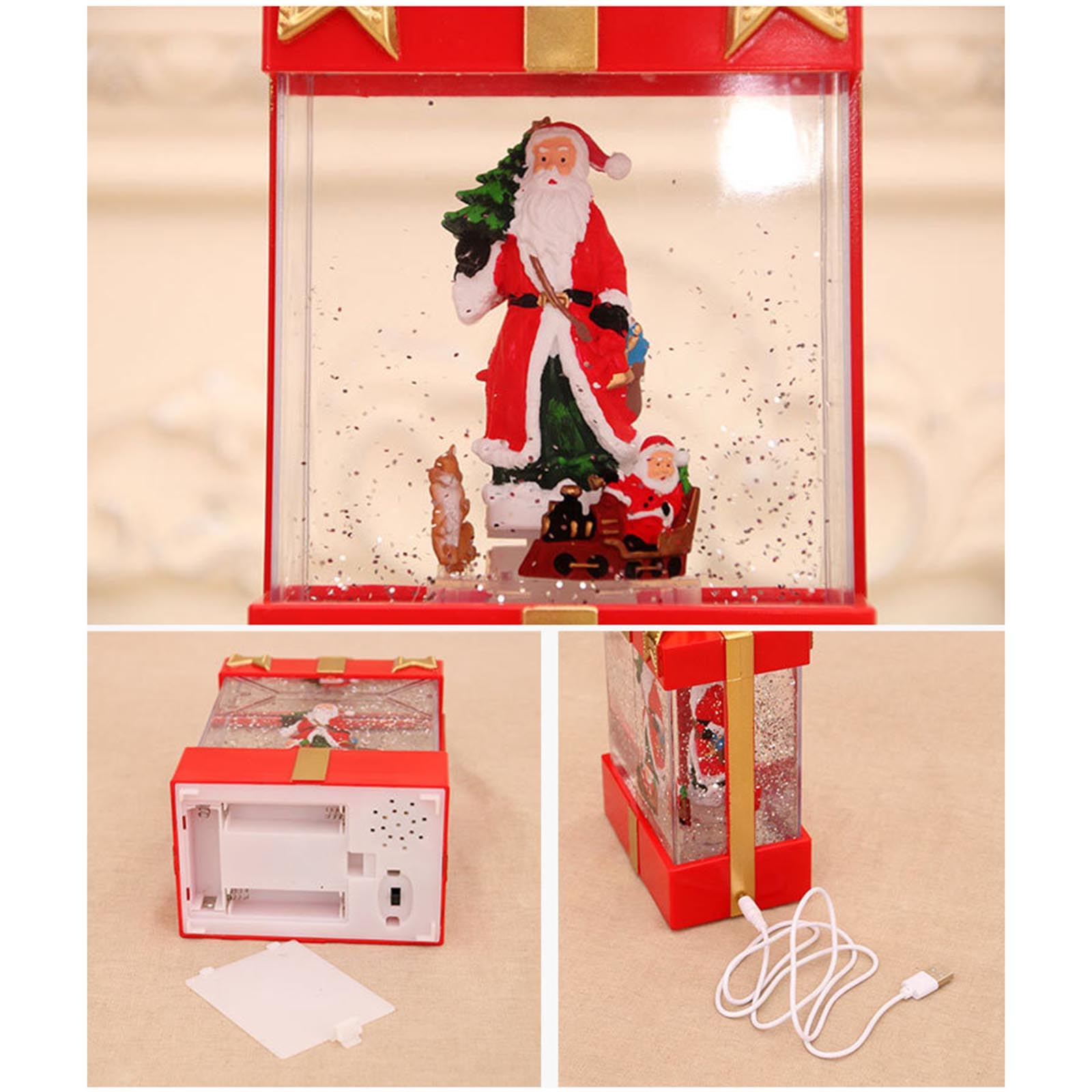 Weihnachts Schneekugel Lichterkette mit Weihnachtsmann Rentierschlitten Dekorationen, leuchtende Kastenform für Kinder, Kinderzimmer, Dekoration, Baumlichter