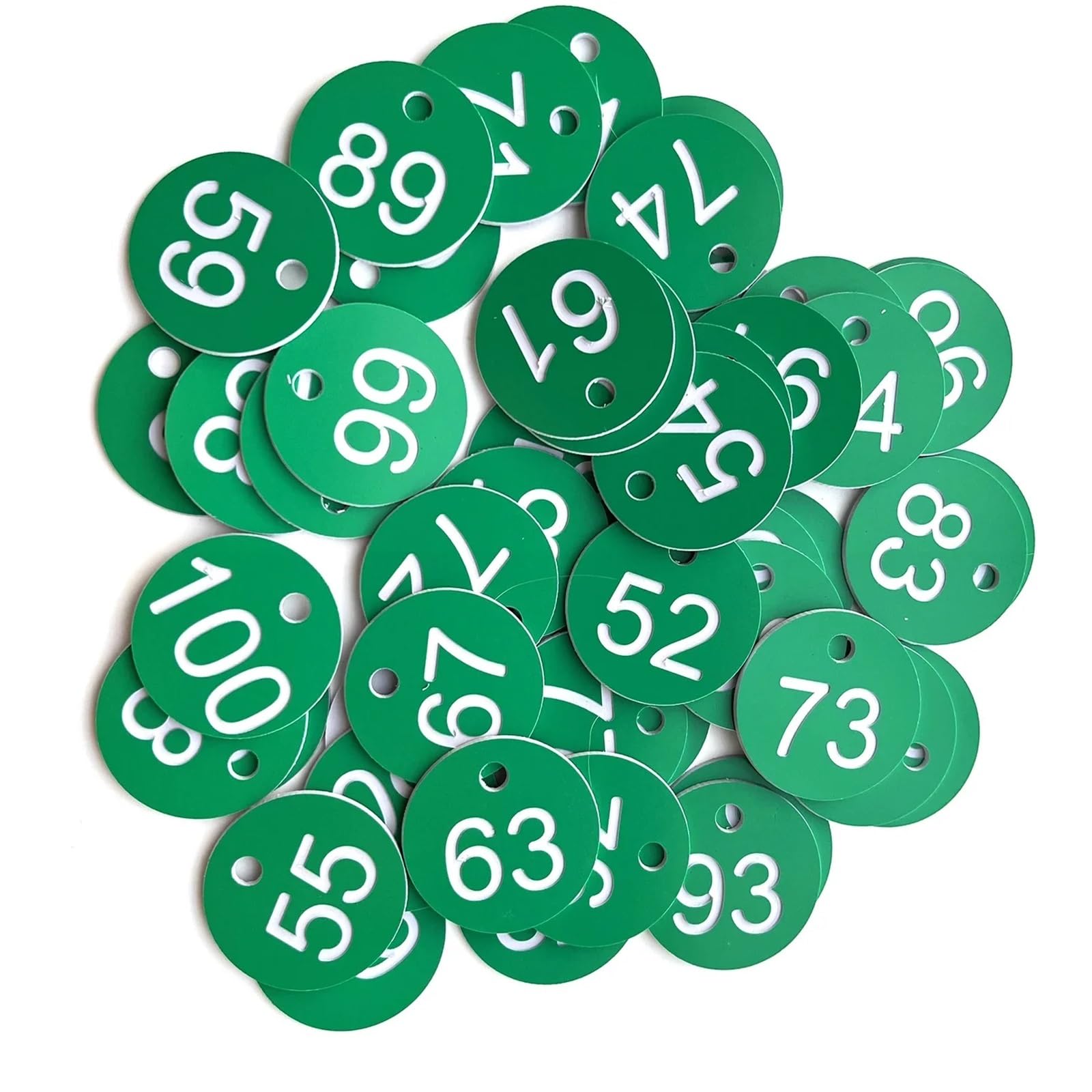 plastikowa plakietka z numerem, 100 szt. Plastikowych numerowanych metek z otworem 1-100(White)