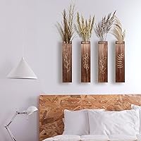 Vista 4 de Paquete de 4 macetas de pared de madera para interiores, decoración de pared moderna y bohemia para sala de estar, dormitorio, jarrones de bolsillo