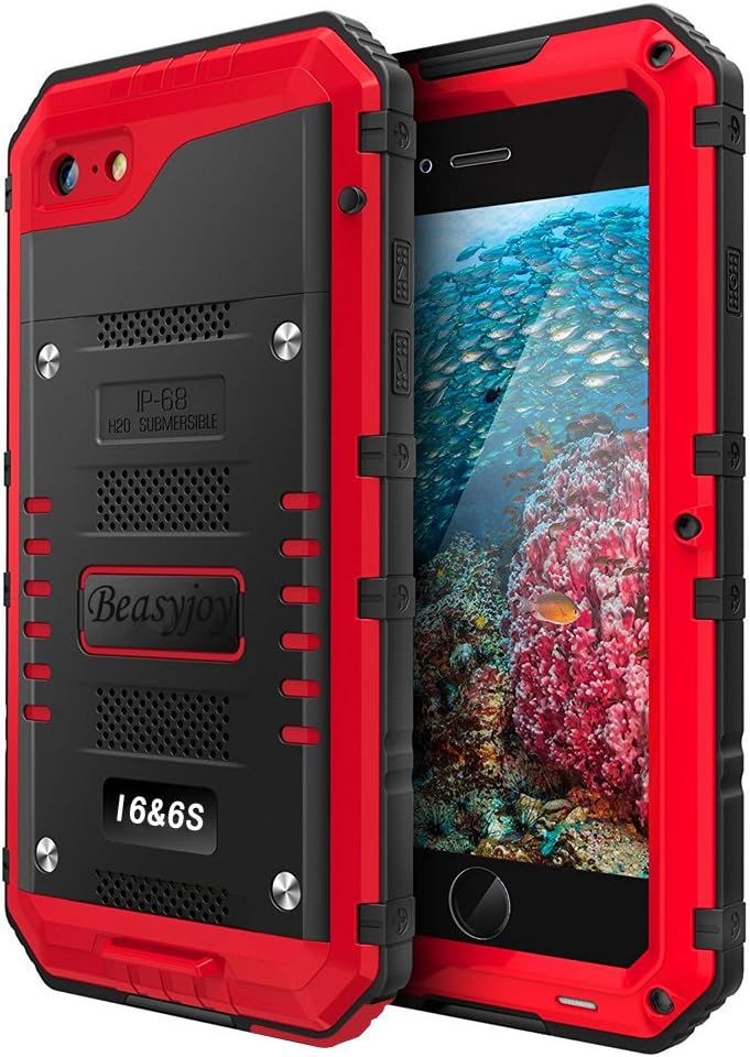 Best Deal 🛒 Beasyjoy iPhone 6 Case iPhone 6s Metal Case Waterproof Heavy Duty Screen Military Grade Full Body Tough Durable Metal Cover Drop Proof Shockproof Rugged Defender for Outdoor Red