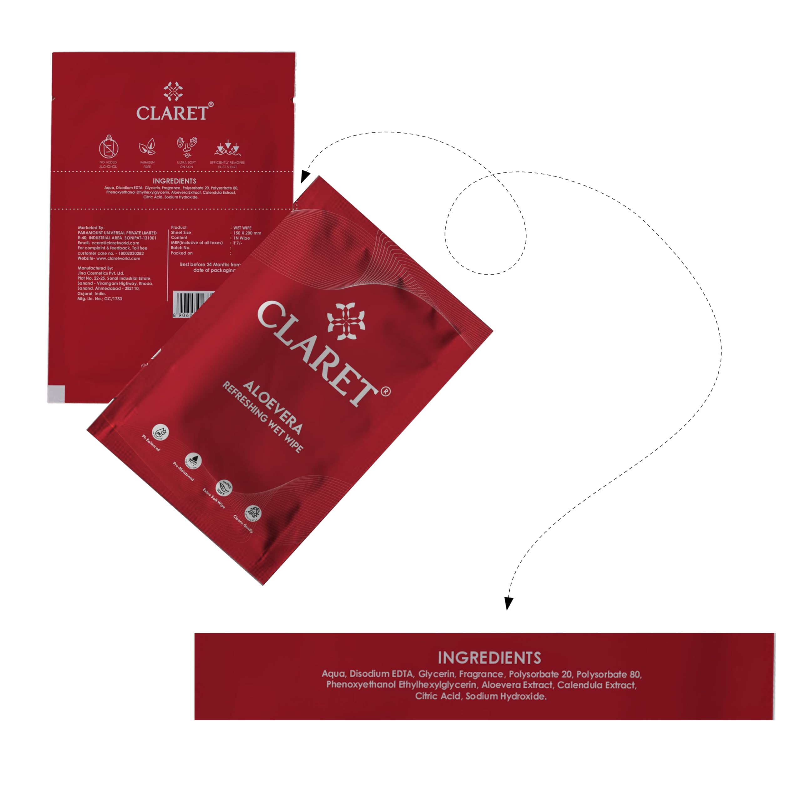 Claret Refreshing and Cleansing Wet Wipes (Pack Of 50) for Women Men Daily Use | Wet Tissue For Face Cleaning | Face Wipes For Travelling | PH Balanced - Image 7 thumbnail