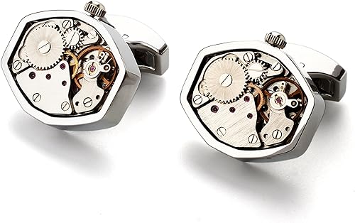 Miniatura 2 de Gemelos para hombre, con forma de movimiento, gemelos plateados con caja de madera de nogal inicial para marido, novio, novio, novio, novio, boda