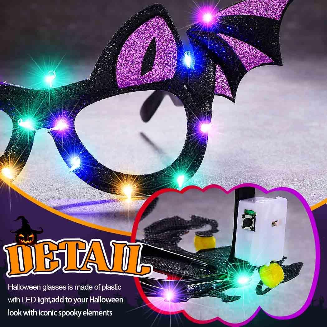 CLOACE LED Halloween Glasses Light Up Novelty Eyeglasses Glitter Cosplay Decorations for Women and Adults
