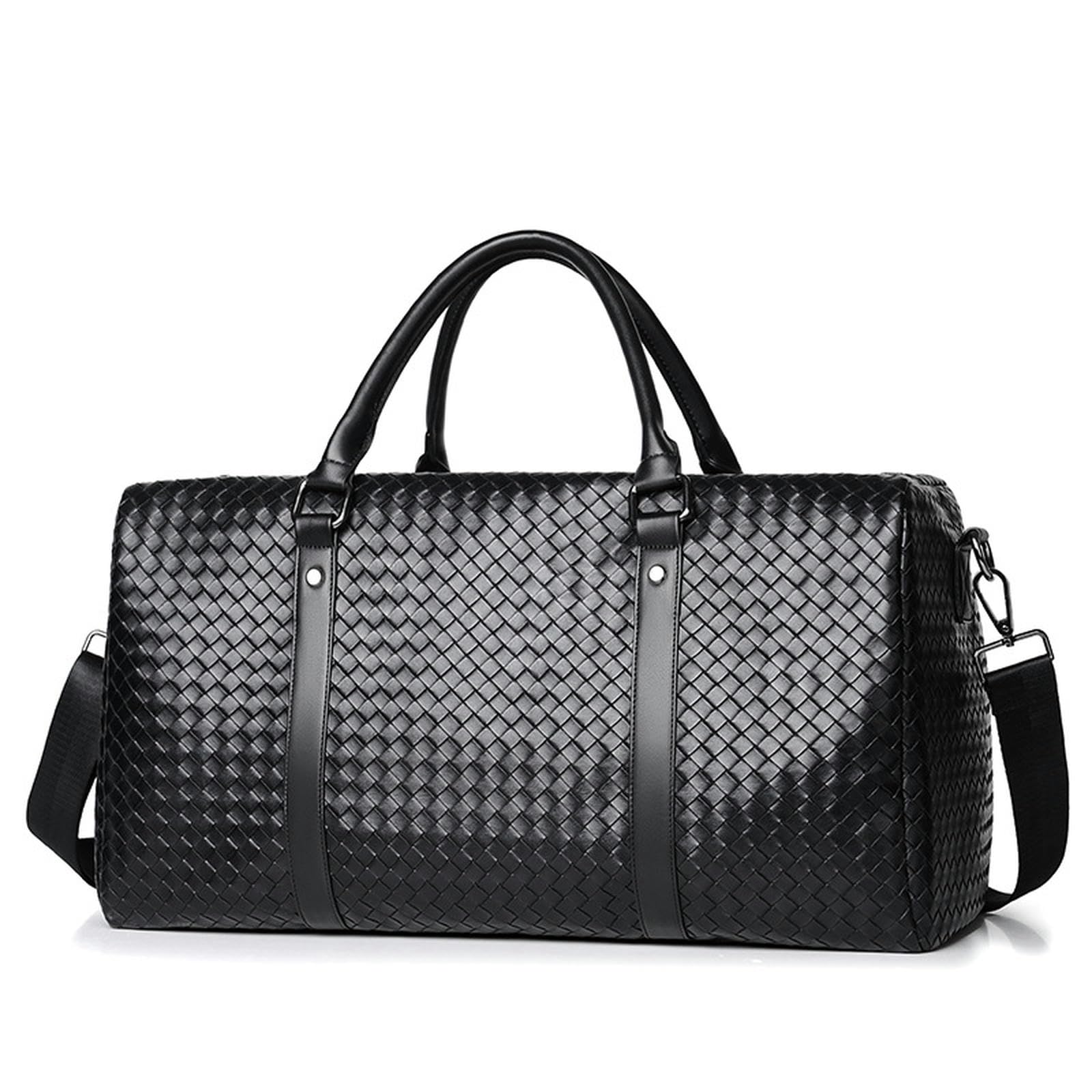 Reisetasche Großkapazität Reisetasche Herren Lässig Kurzstrecke Handtasche Gewebt Fitness Bag Schulter Messengerbeutel-schwarz